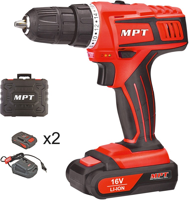 Шуруповерт Mastertool PROFI 16V Li-ion 1.5 Ач, 0-400/1450 об/мин, 10мм, 2 АКБ, кейс (MCDT1626.B2)