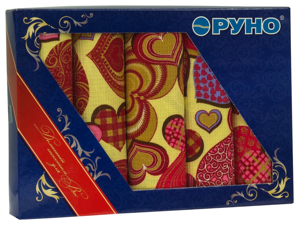 Набор вафельных полотенец Руно 45x80 см 5 шт (703.5_Сердечко)