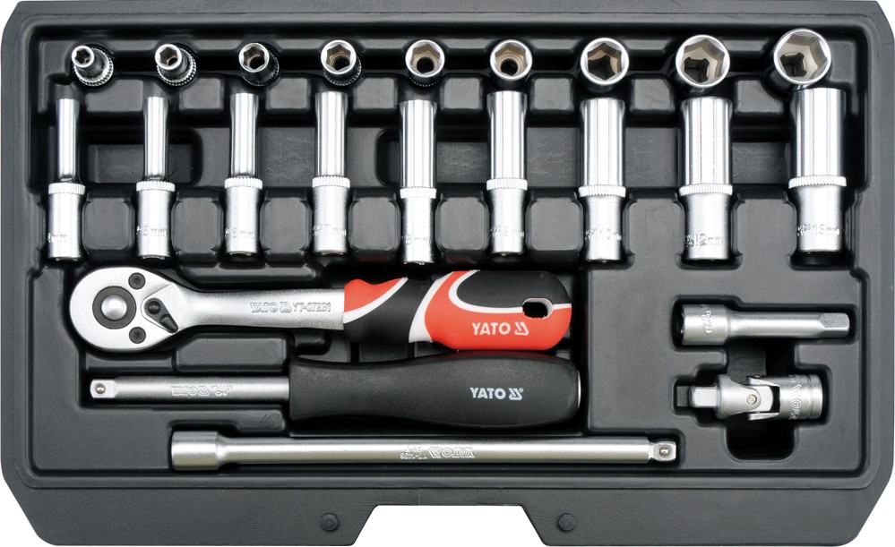 Набор головок торцевых Yato CrV, 1/4", M 4-13 мм с инструментами 23 шт (YT-14451)