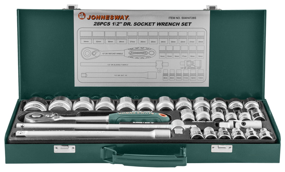 Набор торцевых головок Jonnesway 1/2"DR 8-34 мм 28 шт (S04H4728S)