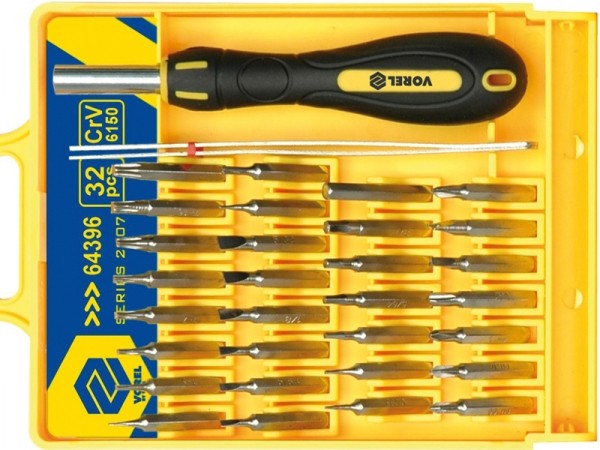 Отвертка для точных работ Vorel с насадками 32 шт (64396)