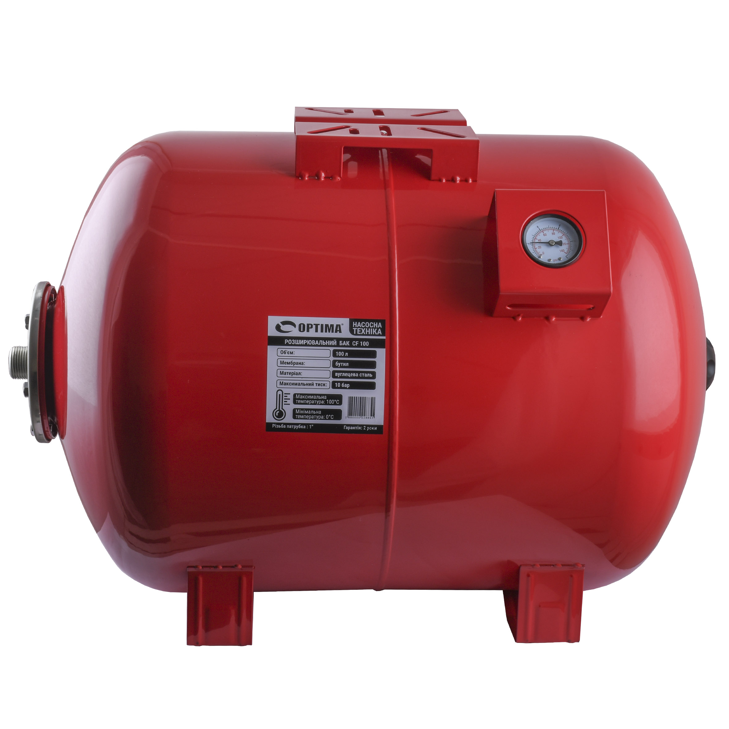 Бак Optima cal-pro для систем отопления 100л 10bar гор с манометром