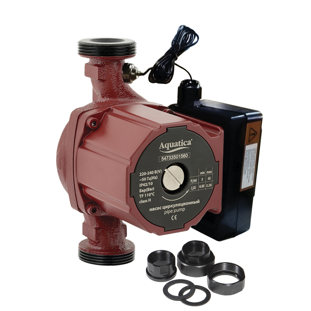 Насос циркуляционный Aquatica 65 Вт Hmax 4 м Qmax 63 л/мин Ø1" 130 мм + гайки Ø¾" (774011)