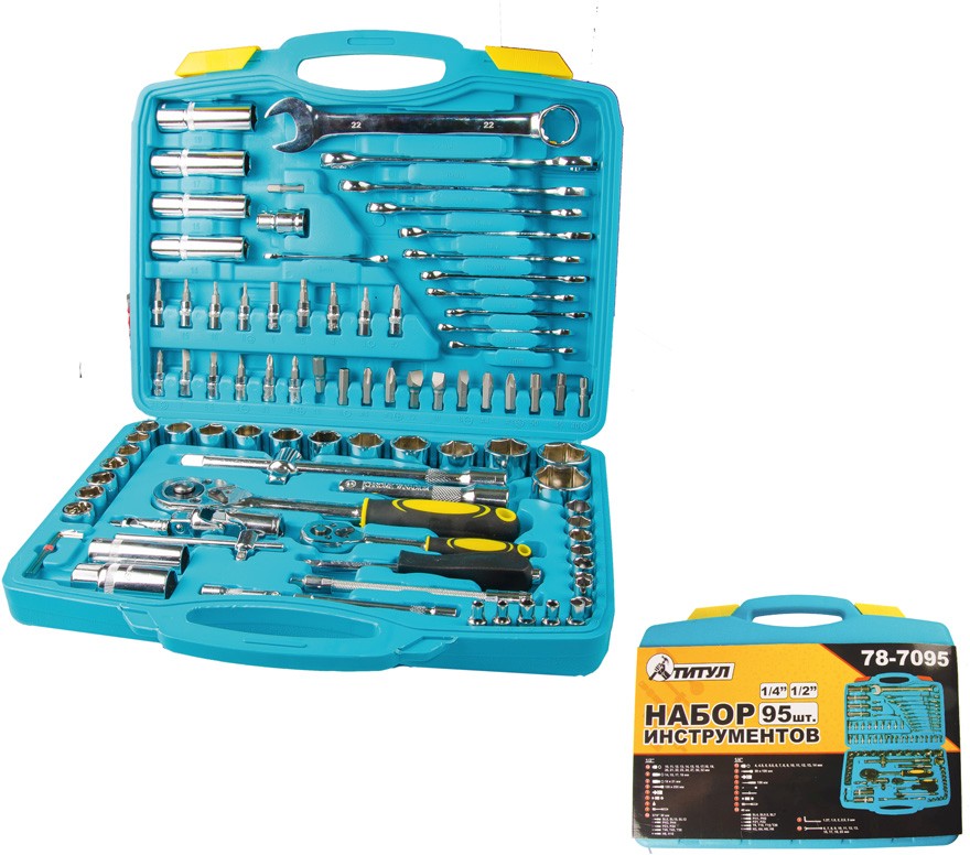 Набор ключей и насадок торцевых Mastertool 1/4” и 1/2” 24 зуба 95 шт в кейсе (78-7095)