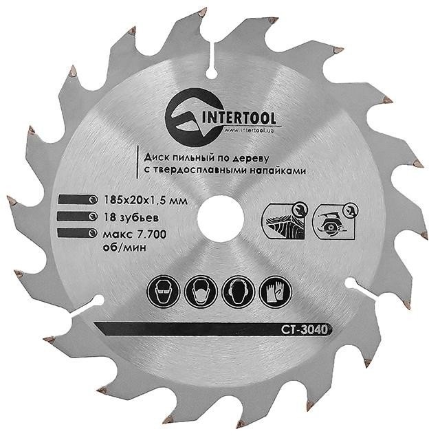Диск пильный Intertool по дереву с твердосплавными напайками 185*20*1.5мм, 18 зубьев (CT-3040)