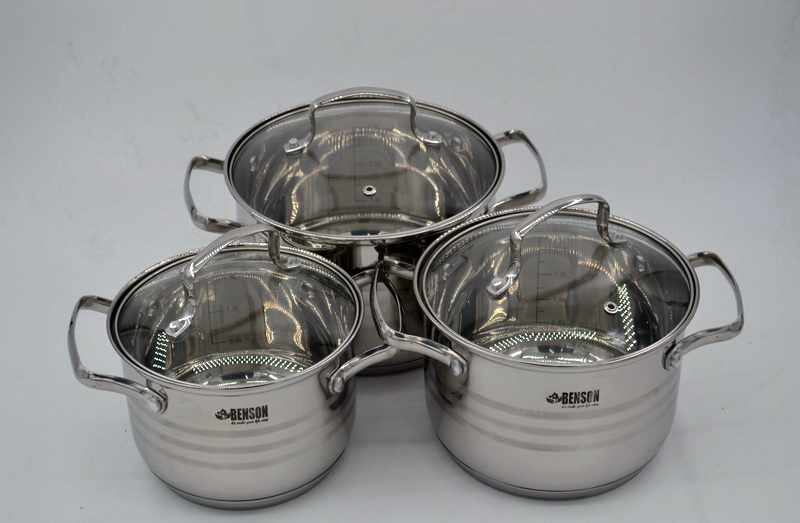 Набор кастрюль из нержавеющей стали Benson 6 предметов (BN-233)