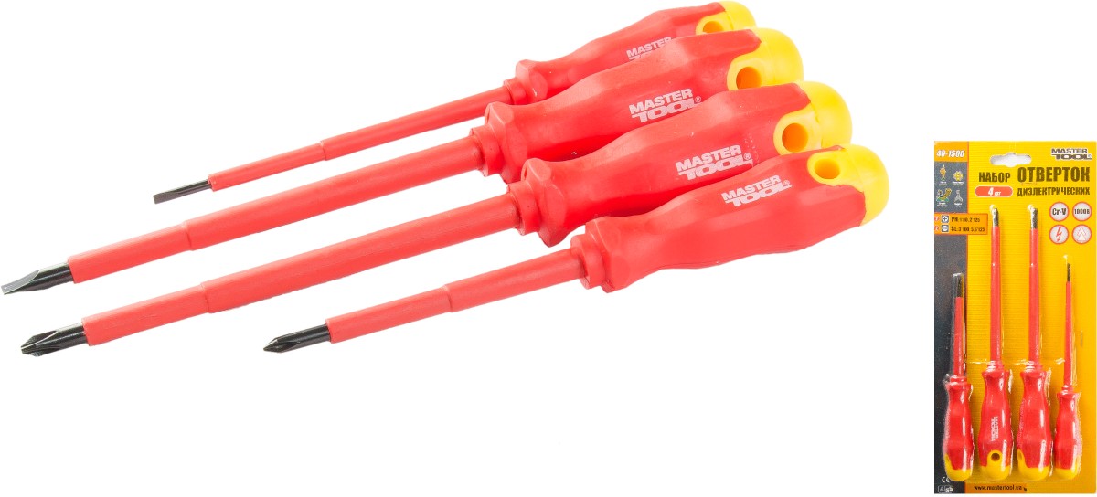 Набор отверток Mastertool диэлектрических 4 шт PH1*80, 2*125, SL 3*100, 5.5*125 (40-1500)
