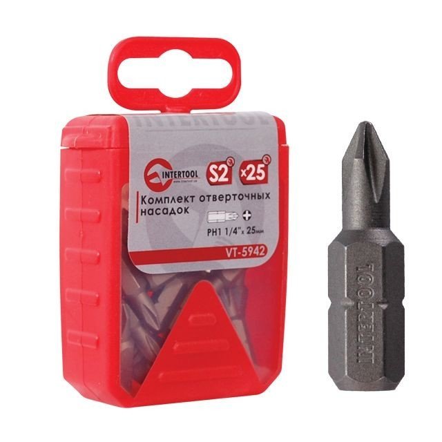 Комплект отверточных бит Intertool PH1 1/4"*25мм 25шт (VT-5942)