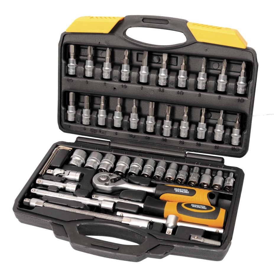 Набор насадок торцевых Mastertool 1/4” с трещоткой 72 зуба, 46 шт CrV в кейсе (78-2047)