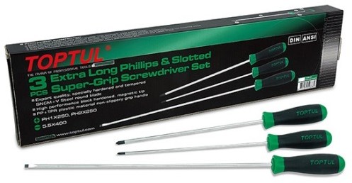 Набор отверток длинных Toptul 3 шт PH1x250, PH2x250, SL5,5x400 (GAAE0305)
