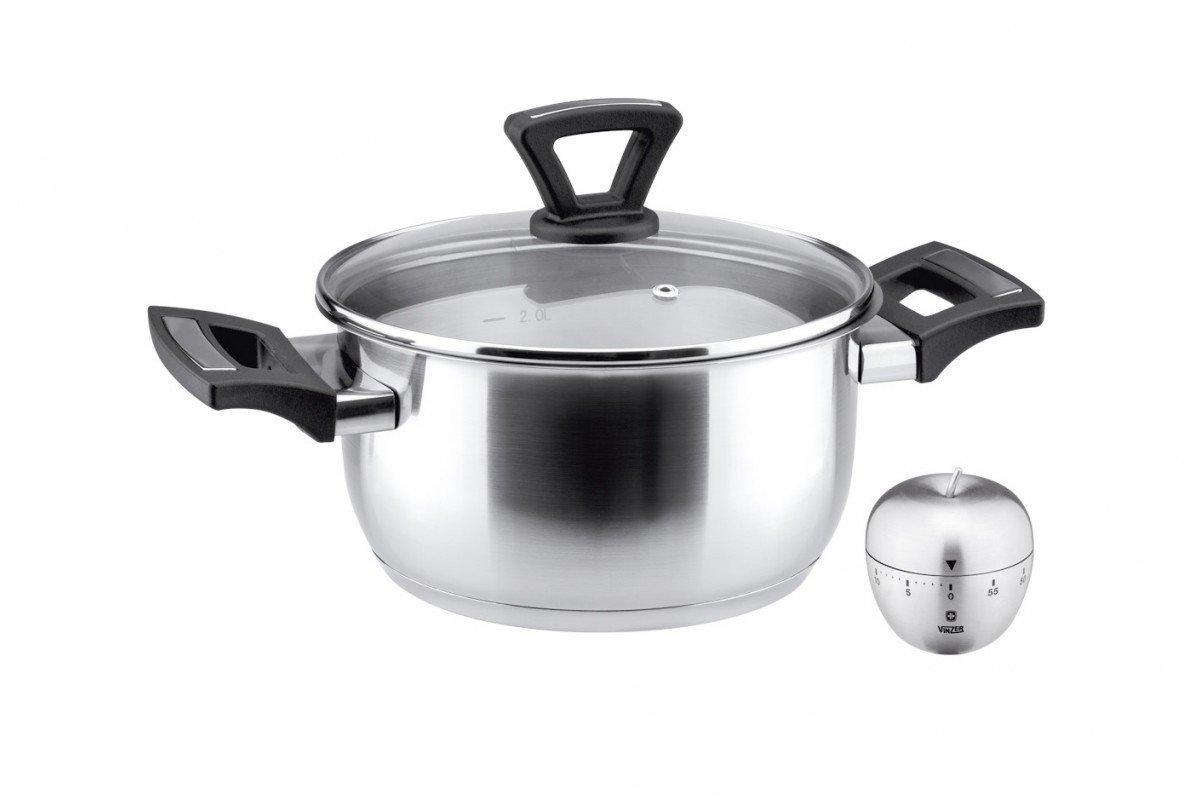 Кастрюля Vinzer с крышкой 20 cм / 3.0 л и кухонный таймер (89089)