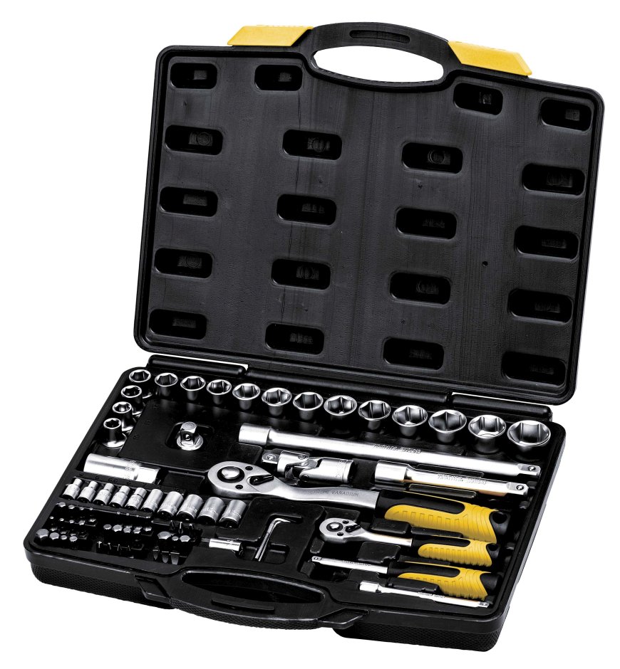 Набор насадок торцевых Mastertool 1/4" и 1/2" с трещоткой 72 зуба, 72 шт CrV в кейсе (78-5072)