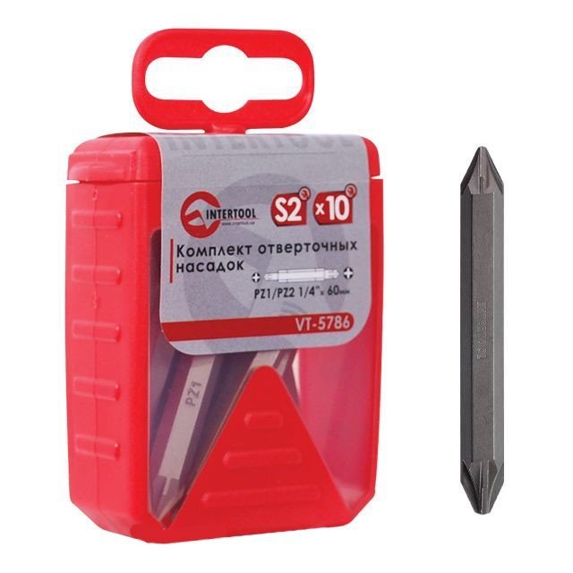 Комплект отверточных бит Intertool PZ1/PZ2 1/4"*60мм 10шт (VT-5786)