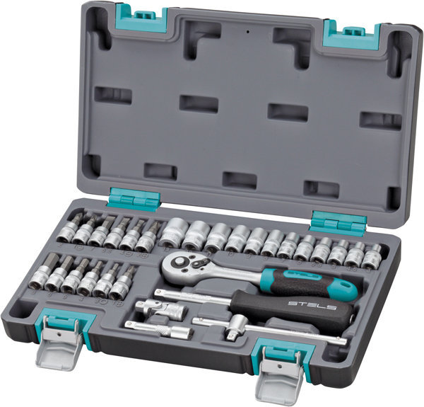 Набор инструментов STELS 1/4" CrV пластиковий кейс 29 предметов (14100)