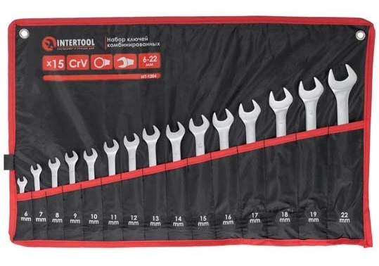 Набор ключей комбинированных Intertool 15шт 6-19, 22мм CrV (HT-1204)