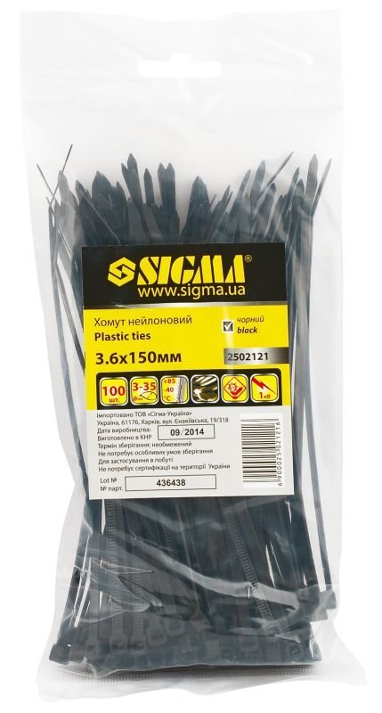 Хомут нейлон Sigma 3.6*300мм 100шт черный (2502151)