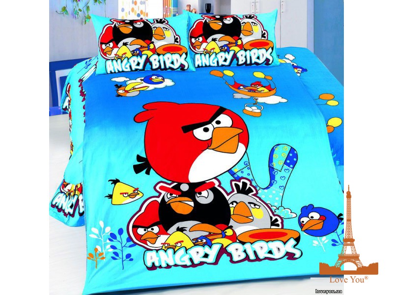 Комплект постельного белья Love you Angry Birds 150х220 см 4шт Детский Голубой (СС01 )