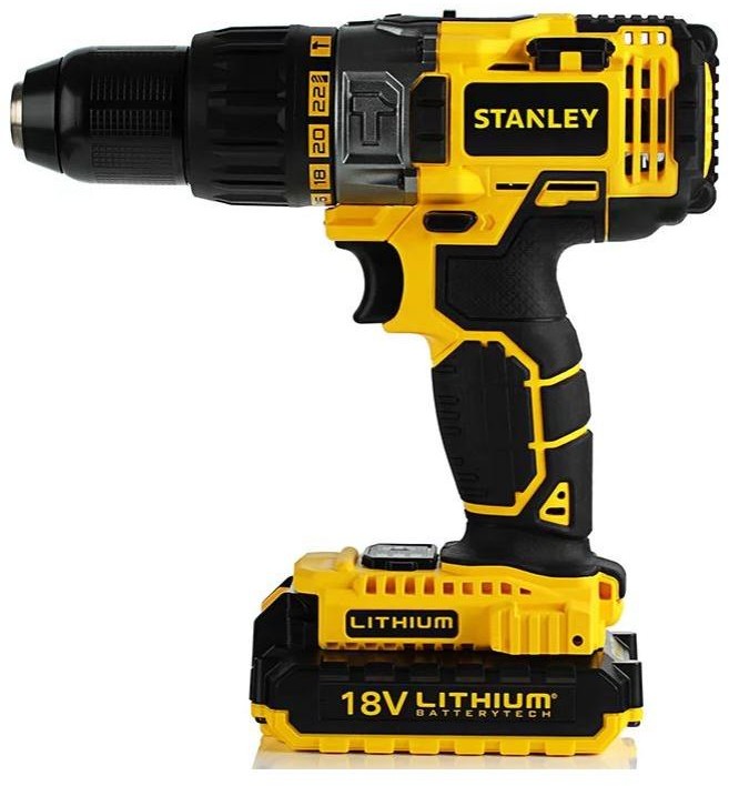 Шуруповерт дрель ударный бесщеточный STANLEY 18 V Li-ion 1.5 Ач, 1.5-13 мм, 55 Нм DW (SBH20S2K-RU)