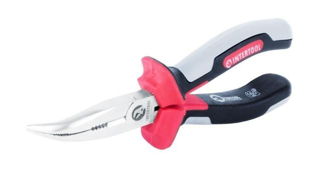 Щипцы Intertool удлиненные изогнутые 160мм CrV с изолированными рукоятками PROF (NT-0223)