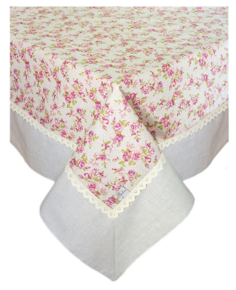 Скатерть Прованс Rosettes с кантом и кружевом 140х140 см (.006536)