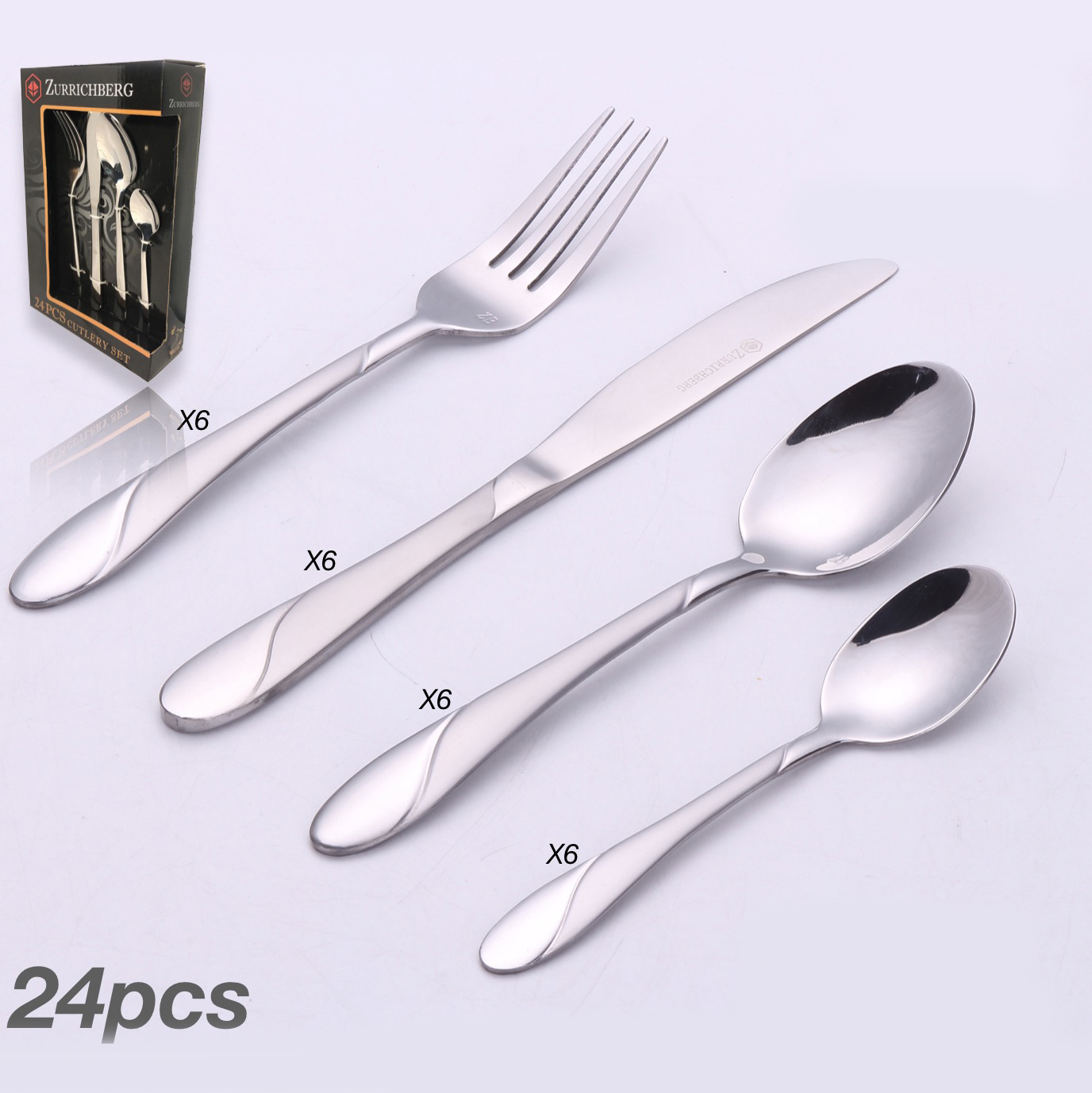 Набор столовых приборов Zurrichberg Silver Satin 24 предмета (ZB-3008)