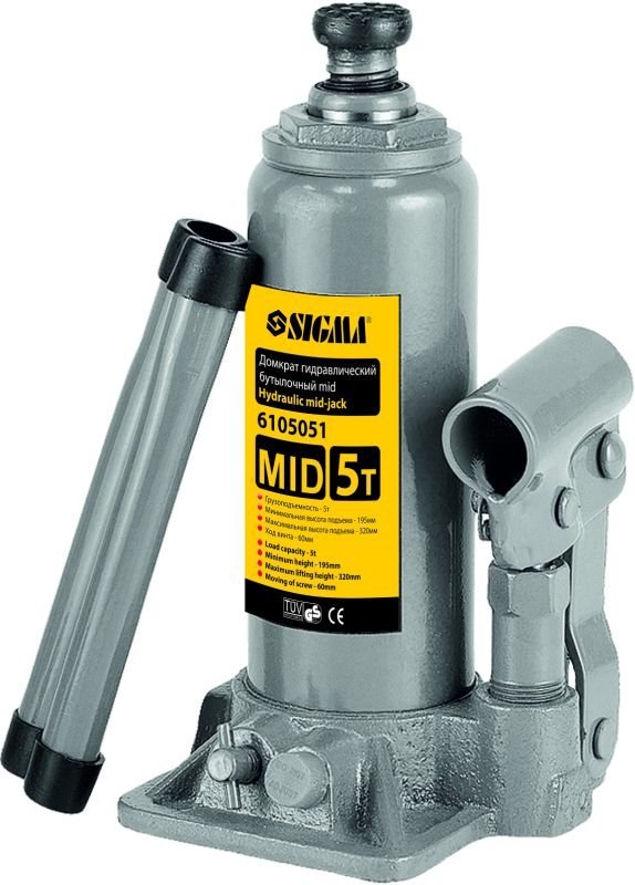 Домкрат гидравлический бутылочный Sigma mid 5т H 185-355мм (6105051)