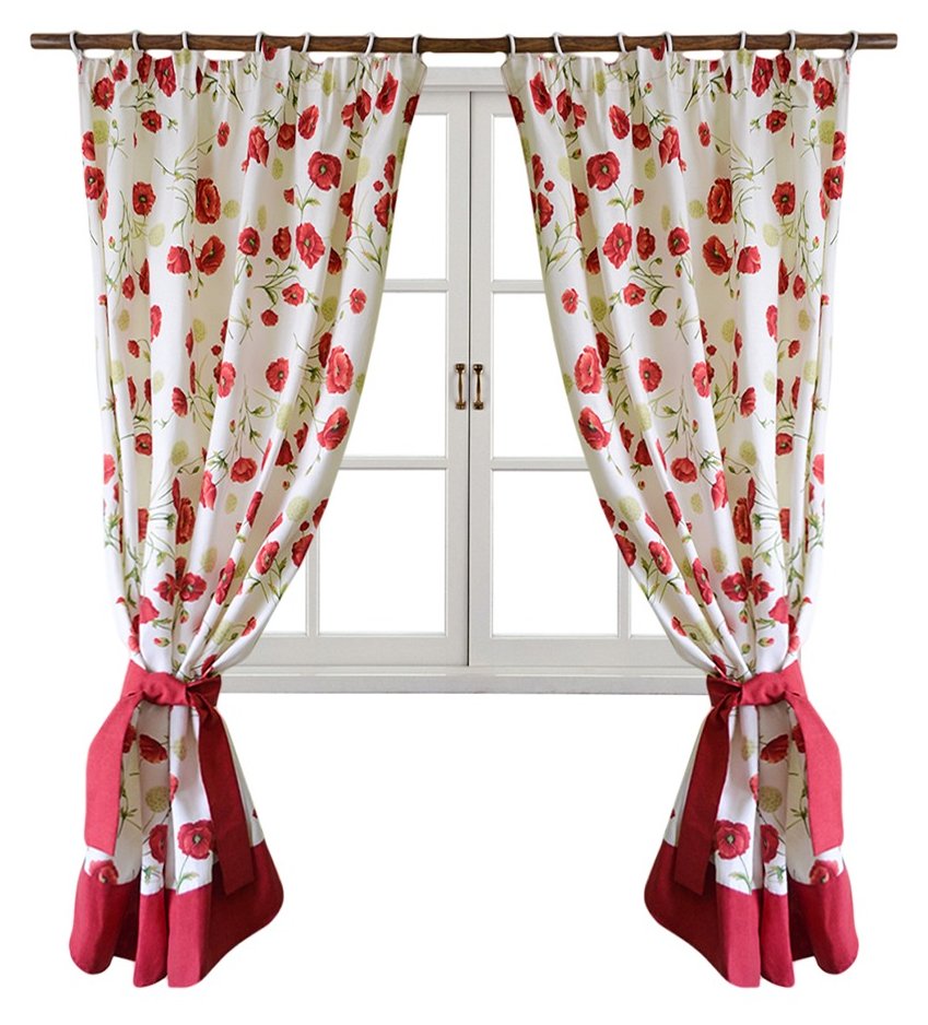 Штора Прованс Маки 170х140 см 2шт Красная (6130)