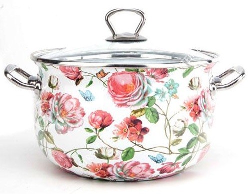 Кастрюля эмалированная Gusto Квіткова ніжність Premium 16 см 2.1 л (GT-T-216-F)