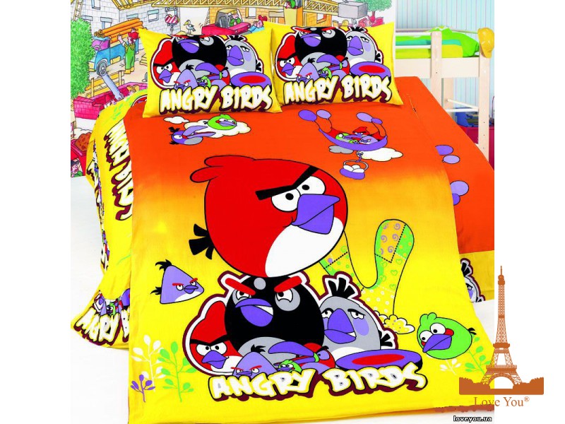 Комплект постельного белья Love you Angry Birds 150х220 см 4шт Детский Желтый (СС02 )