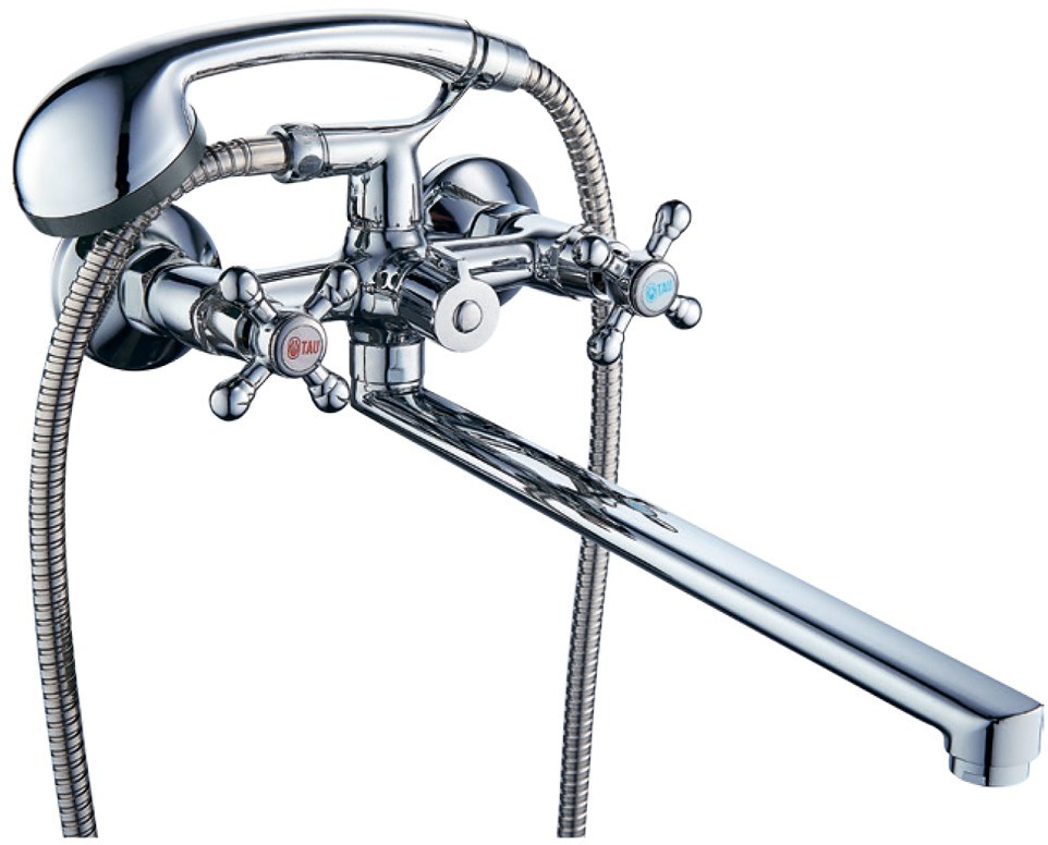 Смеситель для ванны Tau VD 1/2" гусак прямой 400мм дивертор встроенный картриджный (VD-2C261C)