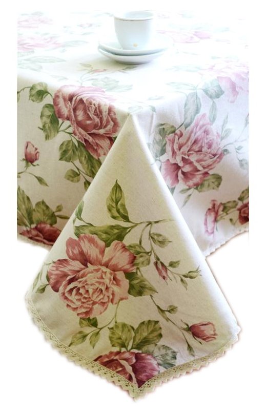 Скатерть Прованс Large pink Rose с кружевом круглая D-200 см (.003775)