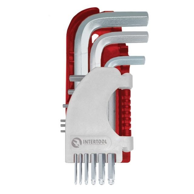 Набор Г-образных шестигранных ключей Intertool 9шт с шарообразным наконечником, 1.5-10мм, S2, PROF (