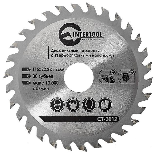 Диск пильный Intertool по дереву с твердосплавными напайками 115*22*1.4мм, 30 зубьев (CT-3012)