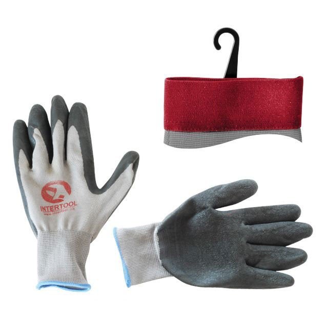 Перчатка Intertool вязанная синтетическая с серым рифленым латексом на ладони 10 (SP-0121)