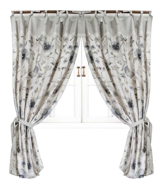 Штора Прованс Flowers 170х140 см 2шт Серая с мережкой (.003655)