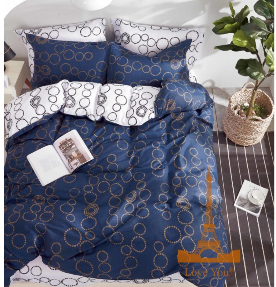 Постельное белье Love you Сатин Синее-Белое Евро (187064)