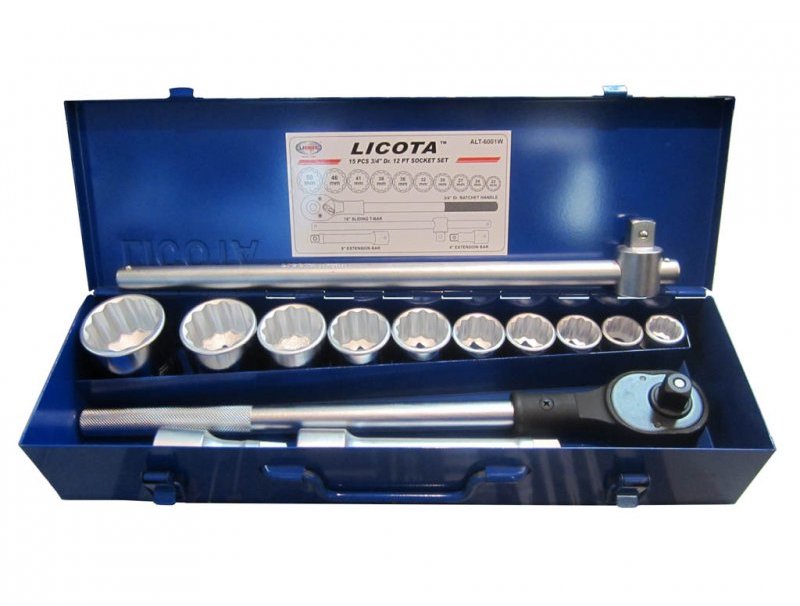 Набор торцевих головок Licota 3/4" 7/8"-2" 6 граней 15предметов (ALT-6001WS)