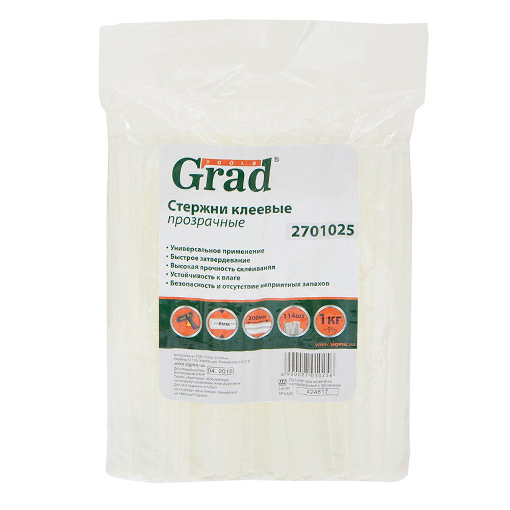 Стержни клеевые Grad Ø8*200мм 114шт 1кг прозрачные (2701025)