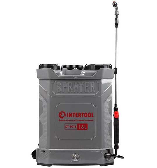 Опрыскиватель аккумуляторный ранцевый 16 л, 3.1 л/мин, батарея 12 В/8 Ач Intertool (DT-9016)