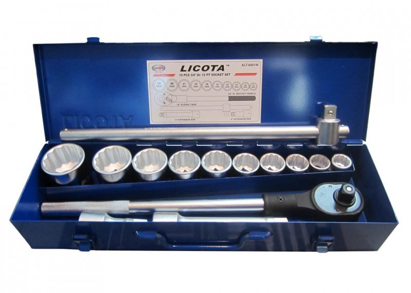 Набор торцевых головок Licota 3/4" 22-50 мм 12 граней 15 предмета (ALT-6001W)