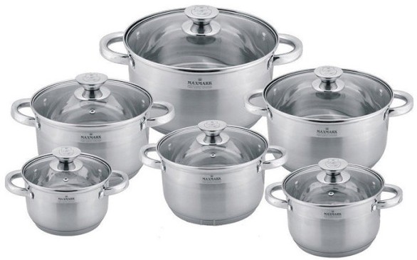 Набор кастрюль Maxmark 12 предметов (MK-3512B)
