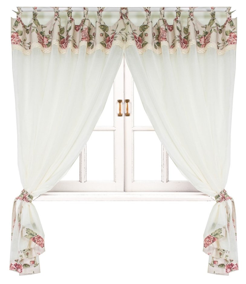 Штора Прованс Large pink Rose Батист 170х145 см 2шт Большая розовая роза с кантом и мережкой (.00366