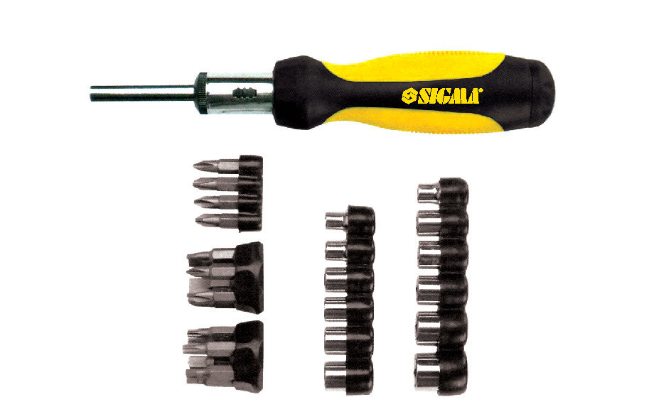 Отвертка Sigma с реверсом + насадки торцевые ¼" 27шт CrV (4002121)