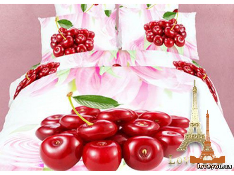 Комплект постельного белья Love you Вишенки 230х245 см 5шт Семейный Розовый