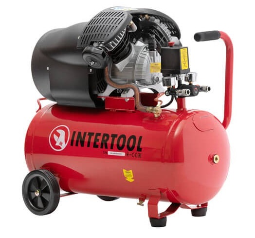 Компрессор Intertool 50л, 3HP, 2.23кВт, 220В, 8атм, 354л/мин, 2-х цилиндровый (PT-0004)