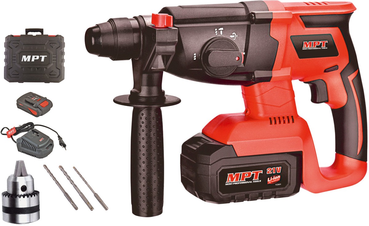 Перфоратор аккумуляторный Mastertool SDS plus 26мм, 21В Li-ion 4Ач, 1400об/мин 4500уд/мин (MCRH2640)