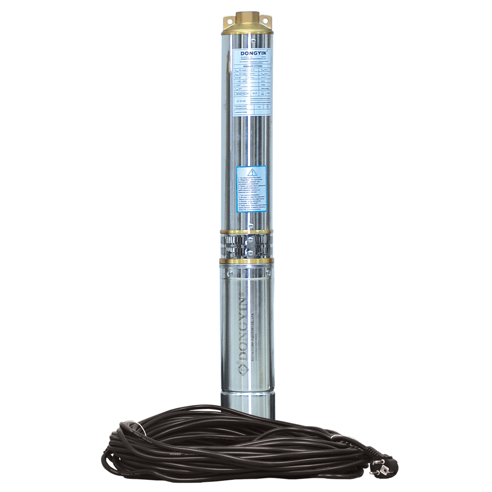 Скважинный насос Dongyin 1.5 кВт H 116(88)м Q 100(60) л/мин Ø102 мм 50м кабеля (777476)