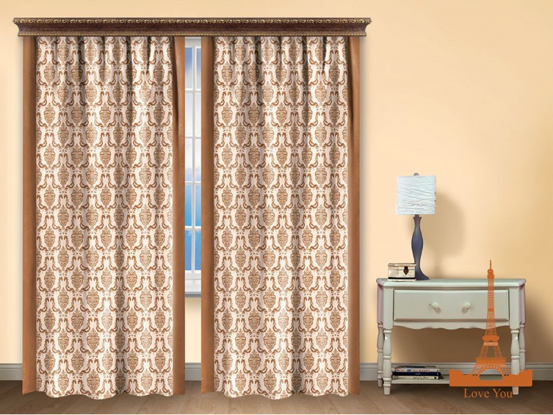 Штора Love you Дамаск Полиэстер 200х270 см 2шт Коричневая