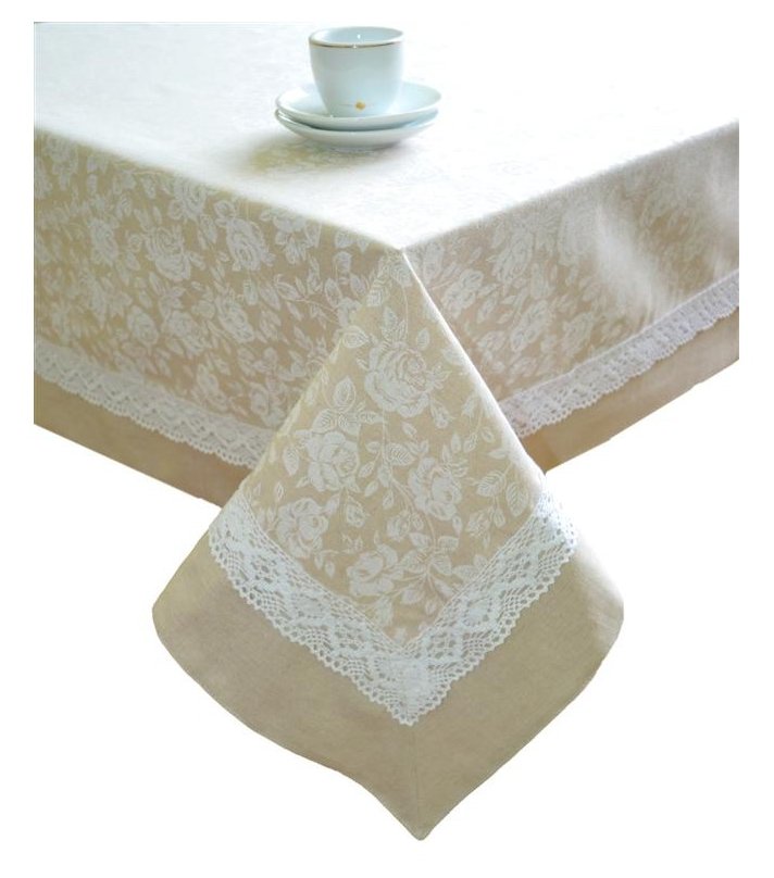 Скатерть Прованс White Rose с кантом и кружевом 140х140 см (.003792)