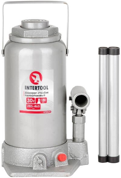 Домкрат бутылочный Intertool одноштоковый 30т (GT0029)